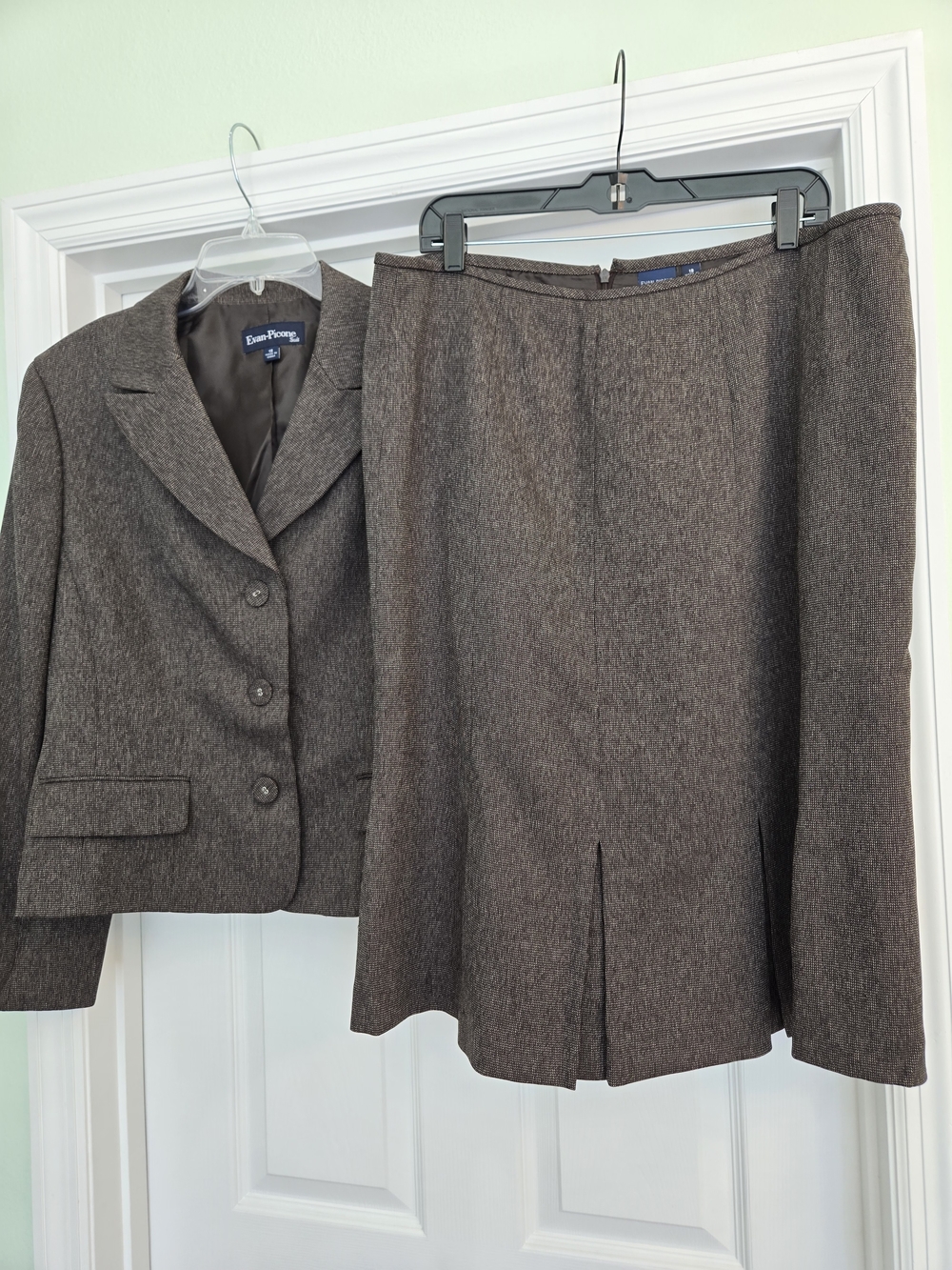 Evan-Picone Brown Tailored Skirt Suit Set Jacket Office Church Work 18
